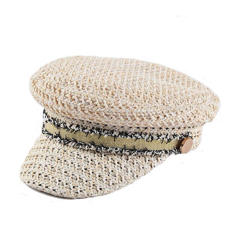 baskenmütze stroh weiss